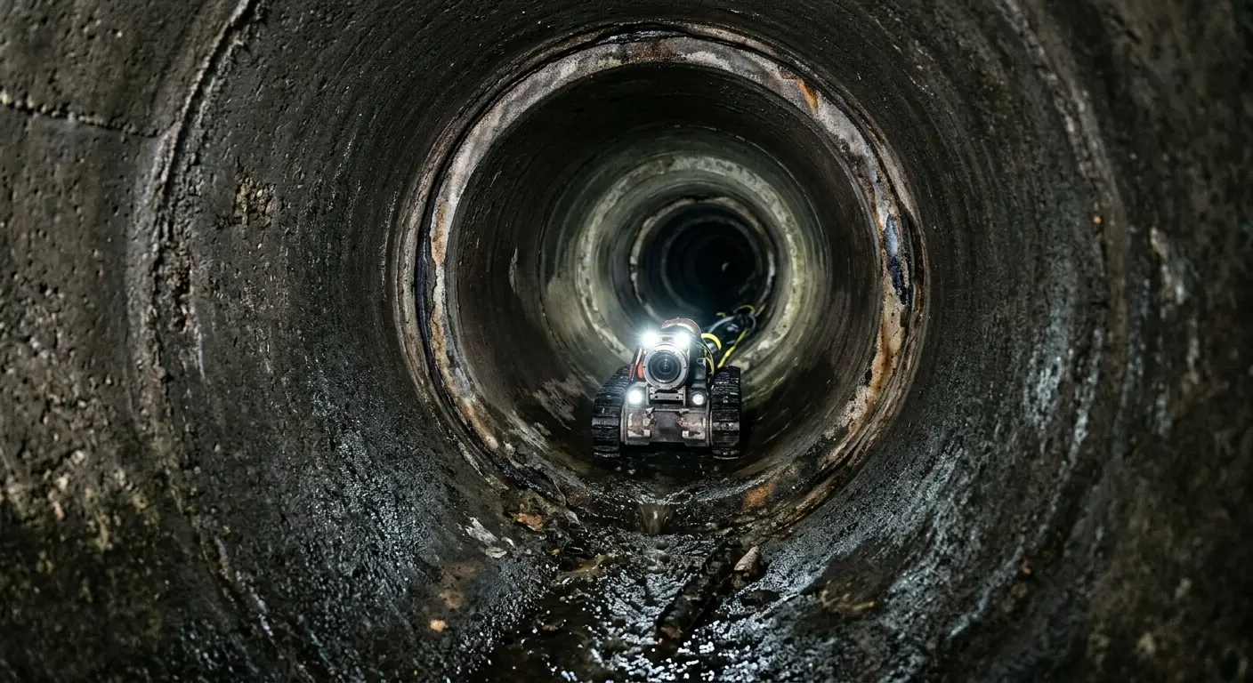 Robotic sewer camera inspecting pipe interior for Drain Snake Service in Plain City
